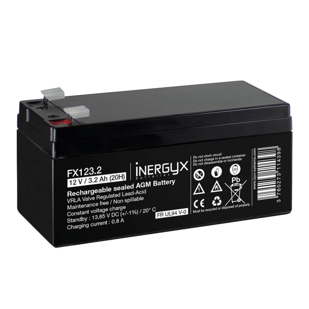 Image du produit Batterie rechargeable VRLA 12V / 3,2 Ah - Bac FR UL94 V-0 -