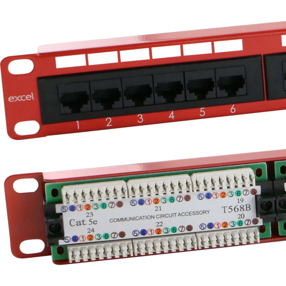 Image du produit Excel Cat5e 1U 24 Port UTP Patch Panel Red