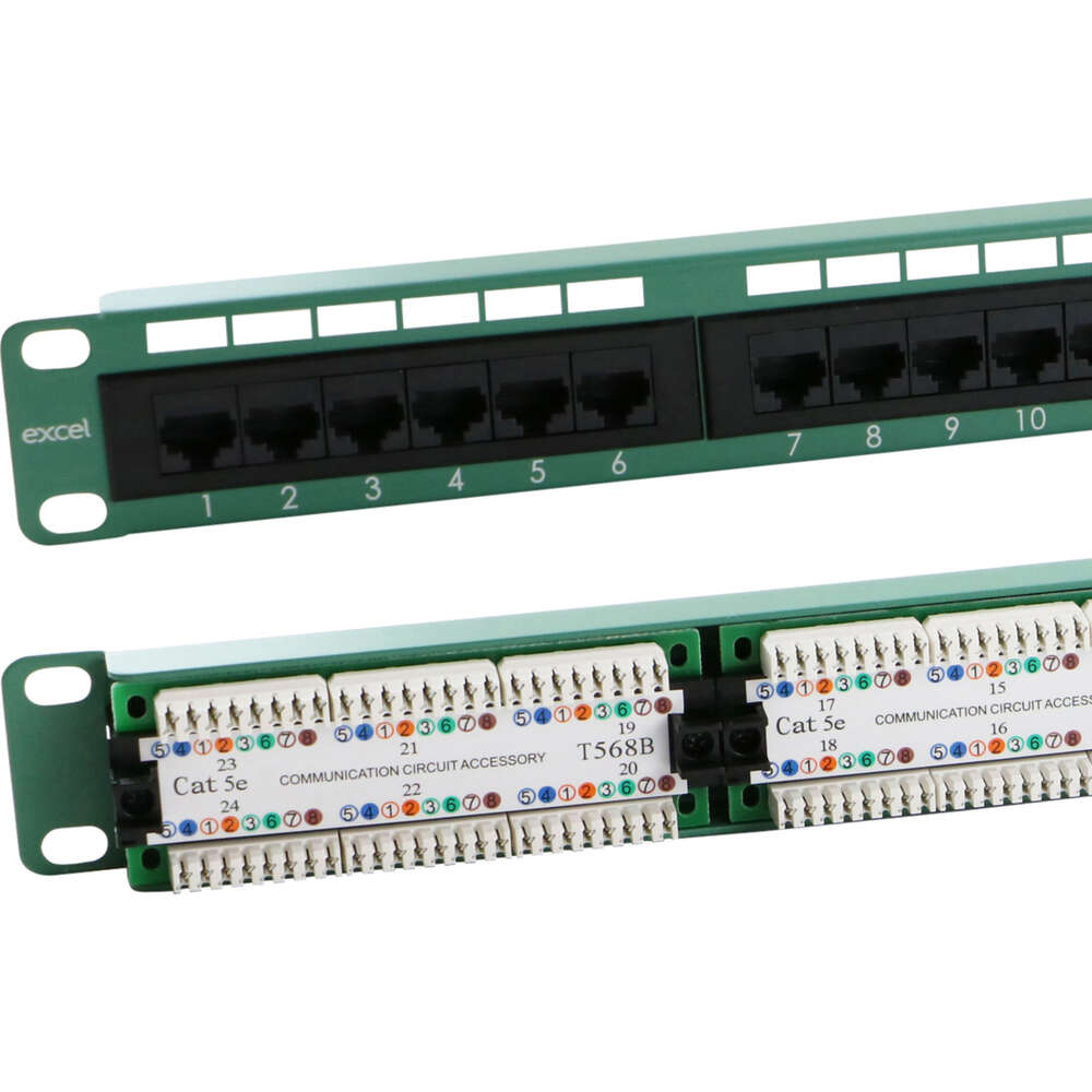 Image du produit Excel Cat5e 1U 24 Port UTP Patch Panel Green