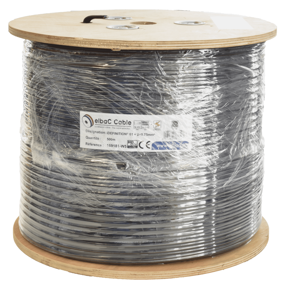 Image du produit CABLE VIDEO+ALIM - iDEFI.61+2x0.75 Bob. bois 500 M