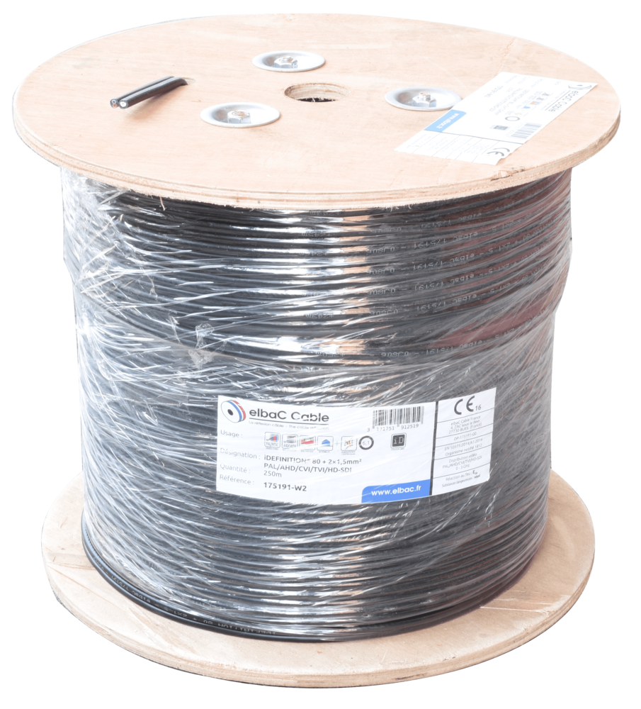 Image du produit CABLE VIDEO+ALIM iDEFI.80+2x1.5 Bob. bois 250 M