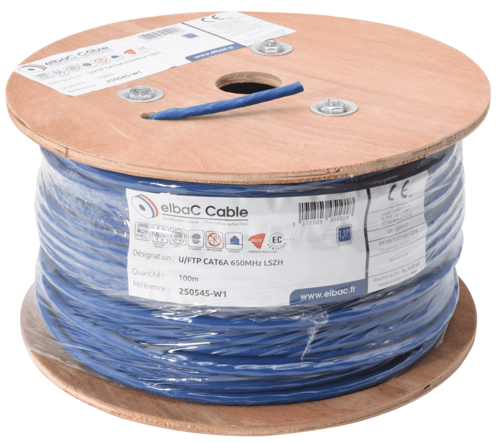 Image du produit U/FTP CAT6A 650MHz LSZH Bob. bois 100 M