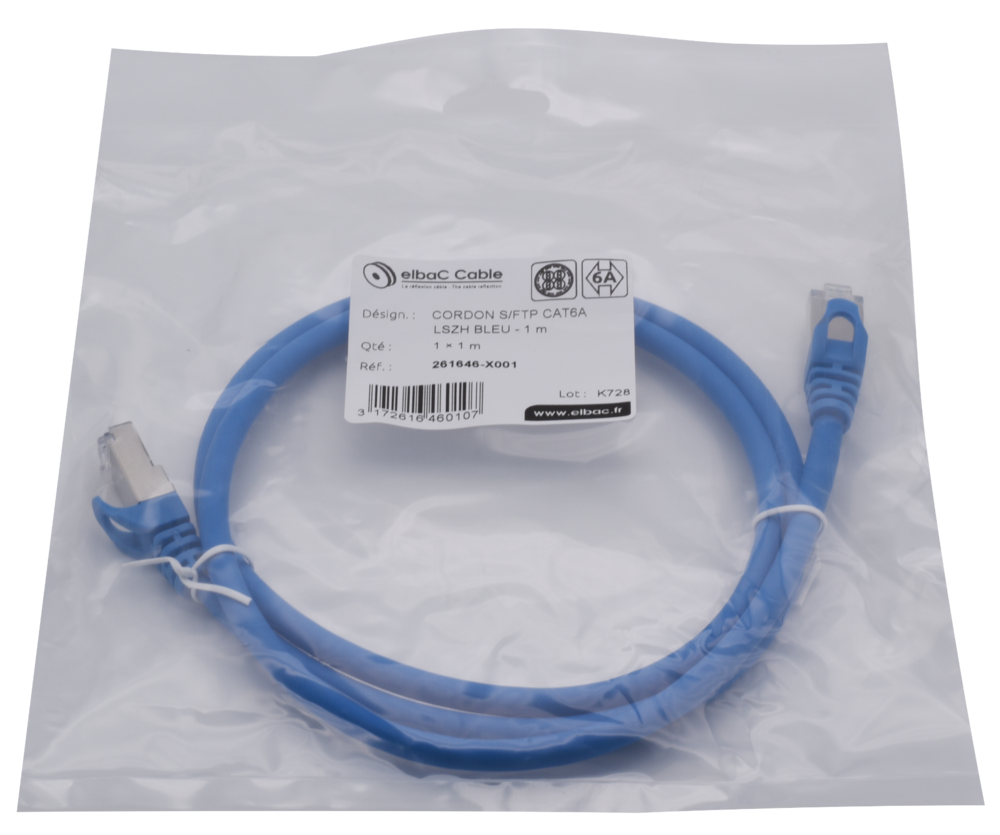 Image du produit CORDON S/FTP CAT6A AWG26 LSZH BLEU 01M Cordon 1 PC 1m