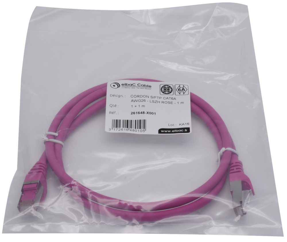 Image du produit CORDON S/FTP CAT6A AWG26 LSZH ROSE 01M Cordon 1 PC 1m