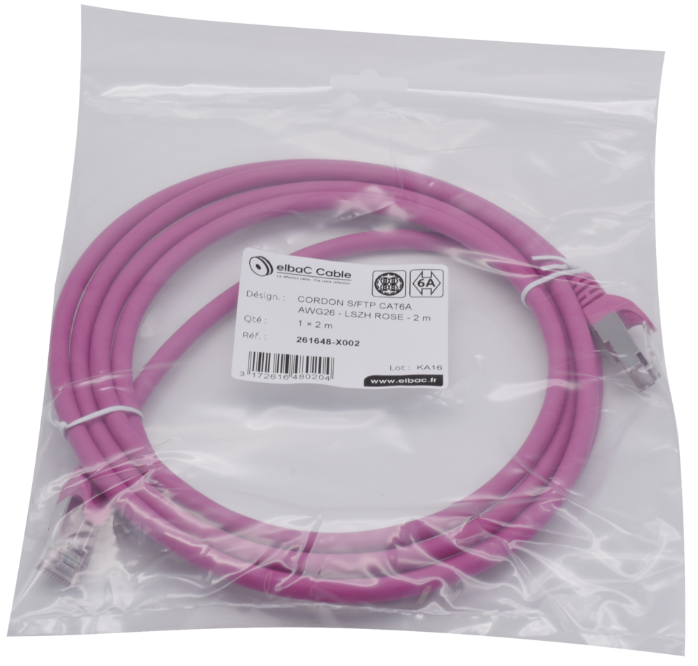 Image du produit CORDON S/FTP CAT6A AWG26 LSZH ROSE 02M Cordon 1 PC 2m