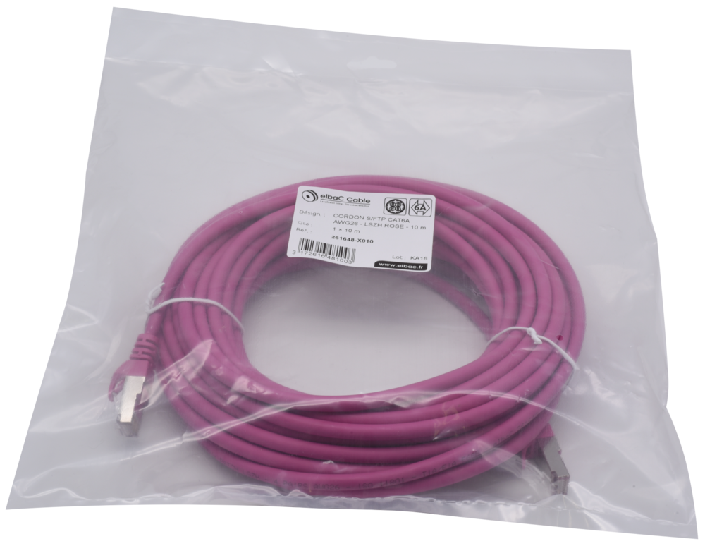 Image du produit CORDON S/FTP CAT6A AWG26 LSZH ROSE 10M Cordon 1 PC10m