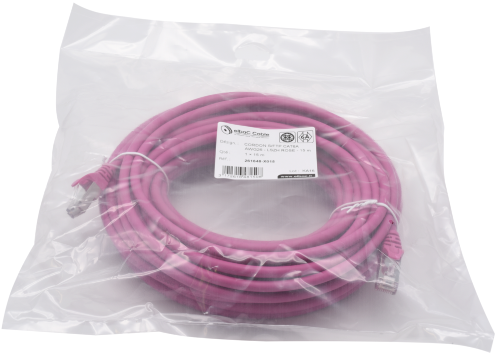 Image du produit CORDON S/FTP CAT6A AWG26 LSZH ROSE 15M Cordon 1 PC15m