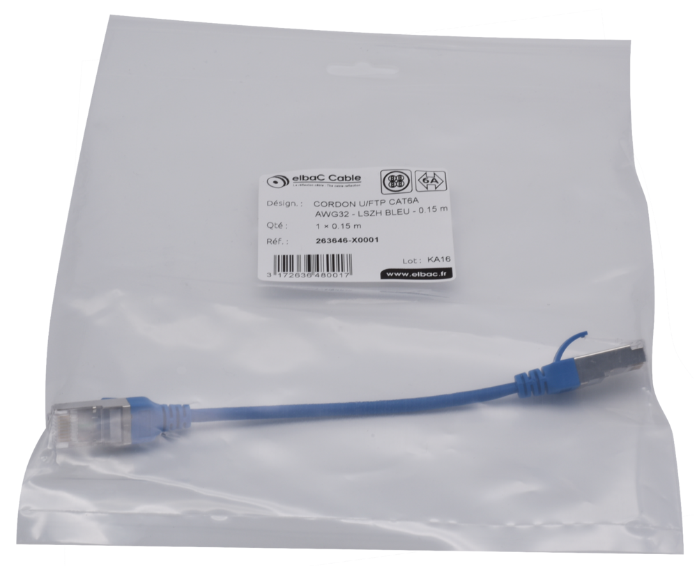 Image du produit CORDON U/FTP CAT6A AWG32 LSZH BLEU 0.15M Cordon 1 PC 0.15m