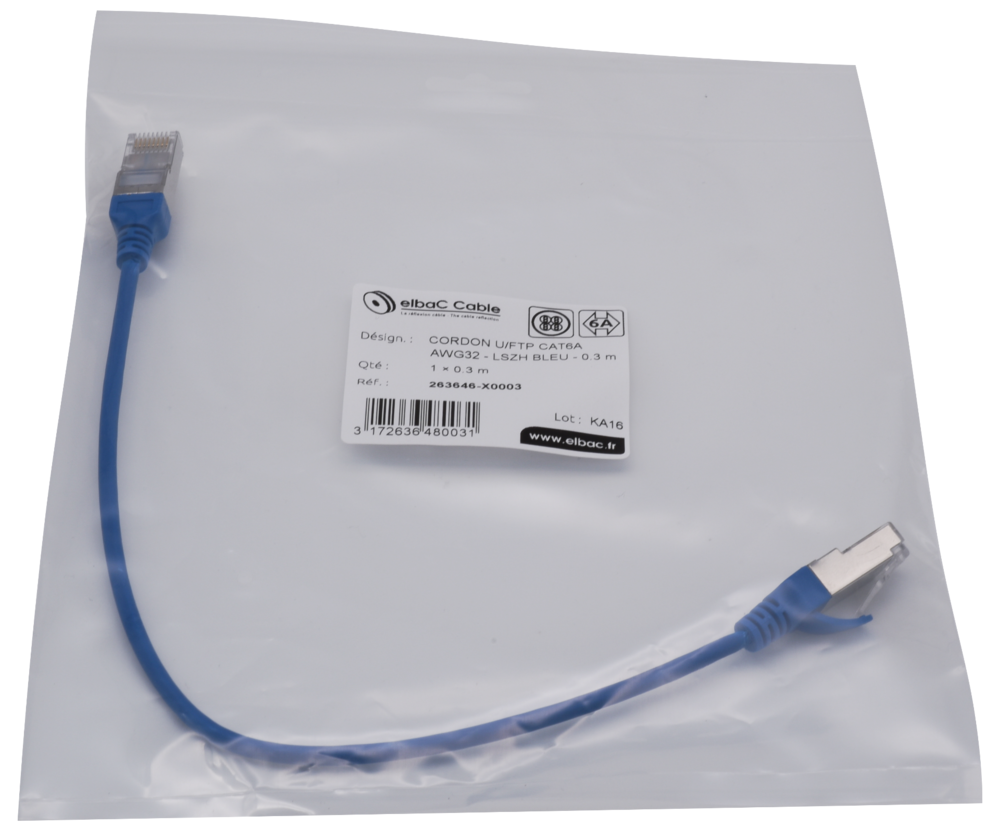 Image du produit CORDON U/FTP CAT6A AWG32 LSZH BLEU 0.3M Cordon 1 PC 0.3m