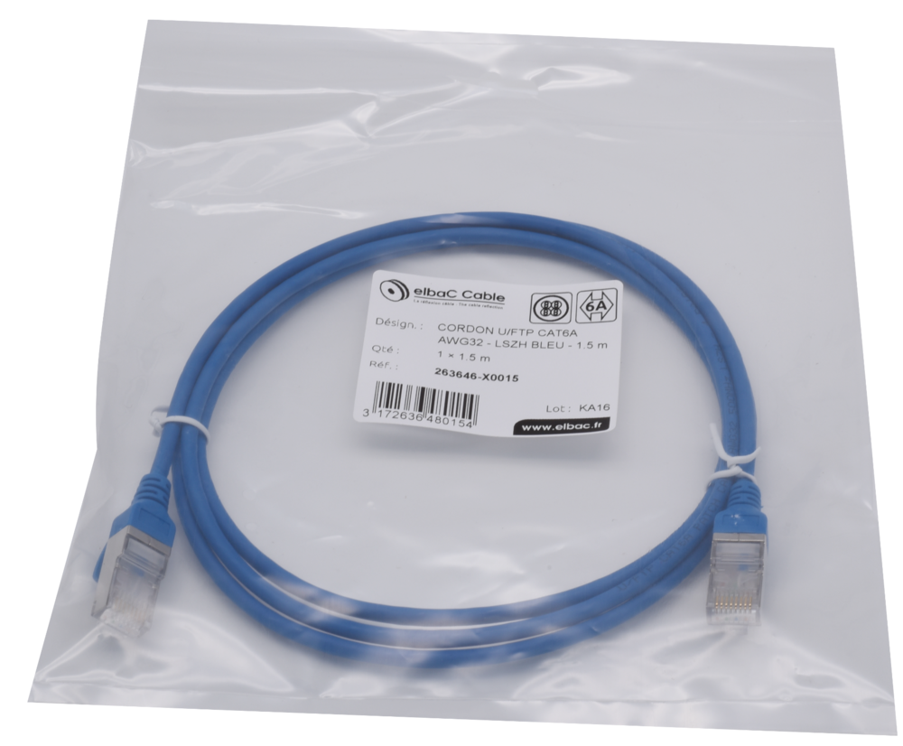 Image du produit CORDON U/FTP CAT6A AWG32 LSZH BLEU 1.5M Cordon 1 PC 1.5m