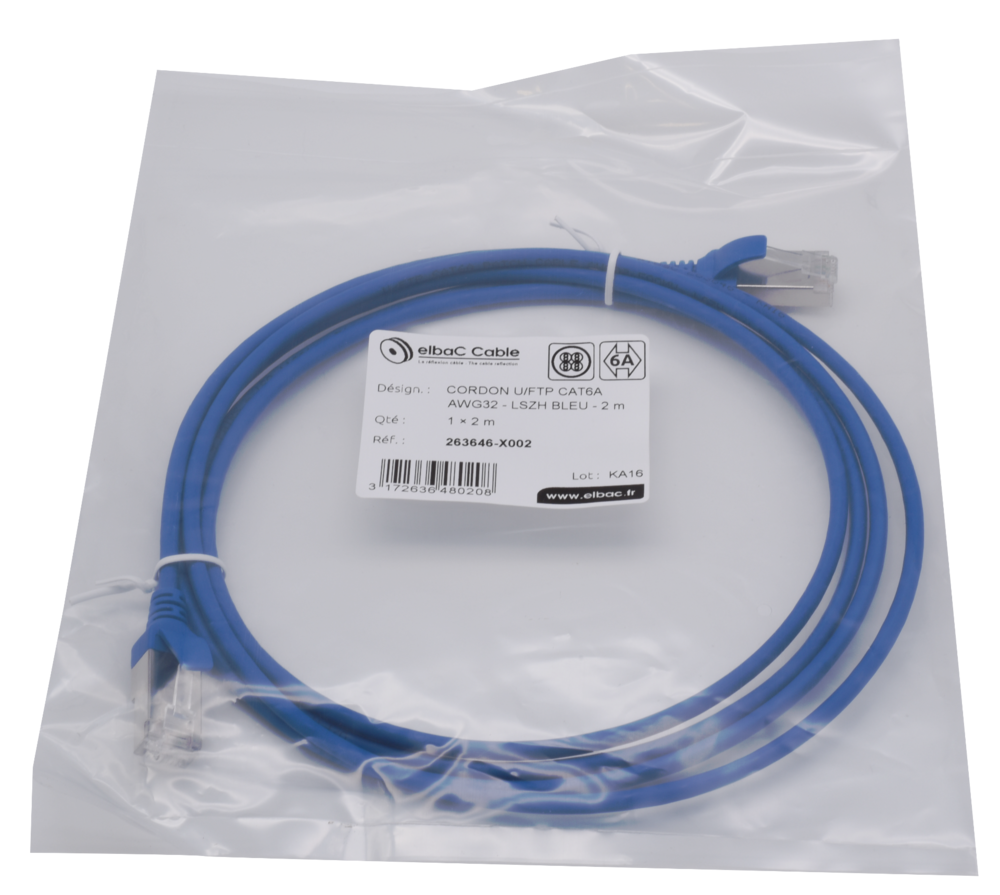 Image du produit CORDON U/FTP CAT6A AWG32 LSZH BLEU 2M Cordon 1 PC 2m