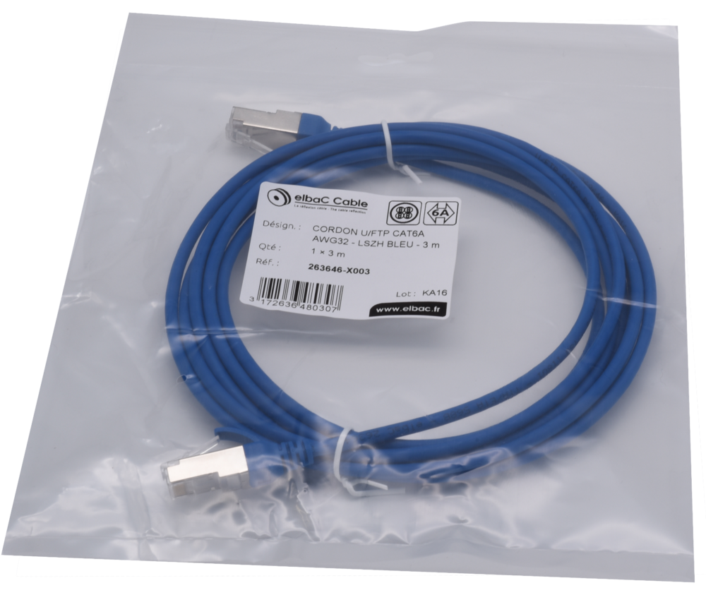 Image du produit CORDON U/FTP CAT6A AWG32 LSZH BLEU 3M Cordon 1 PC 3m