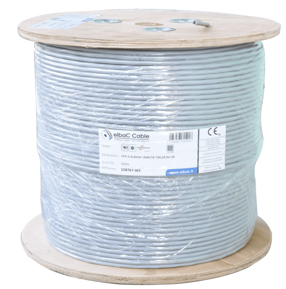 Image du produit 1FP 2×0.8mm² AWG18 100 pF/m CB Bob. bois 500 M