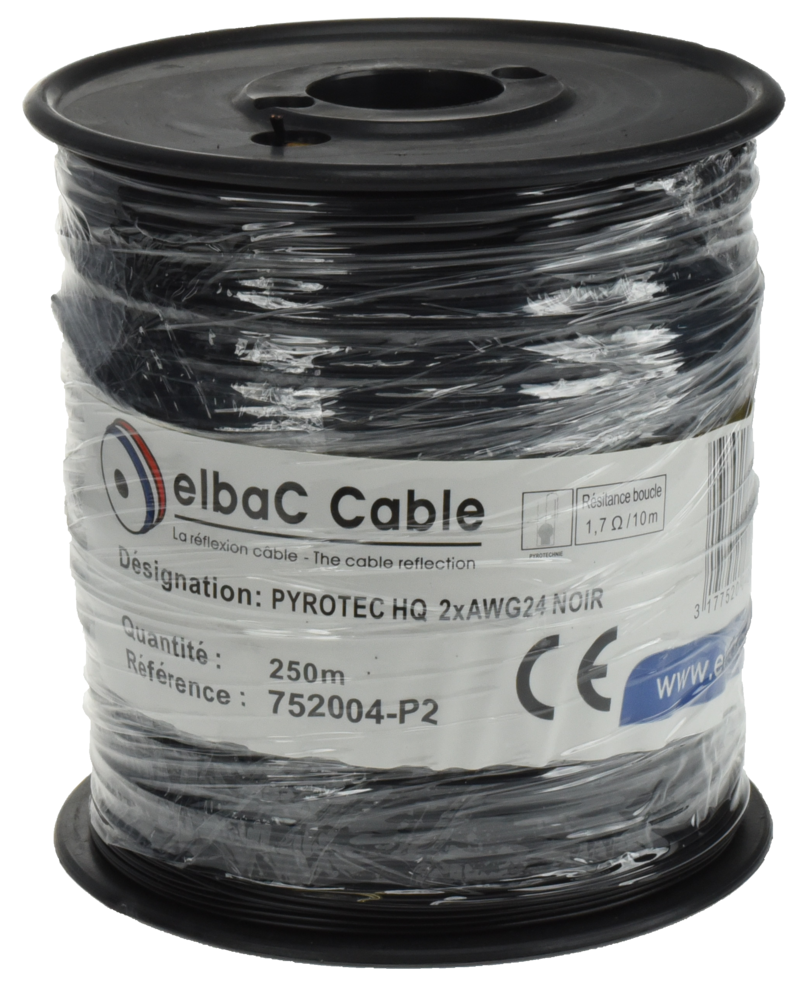 Image du produit PYROTEC 2 x AWG24 HQ NOIR Bob. plas. 250 M