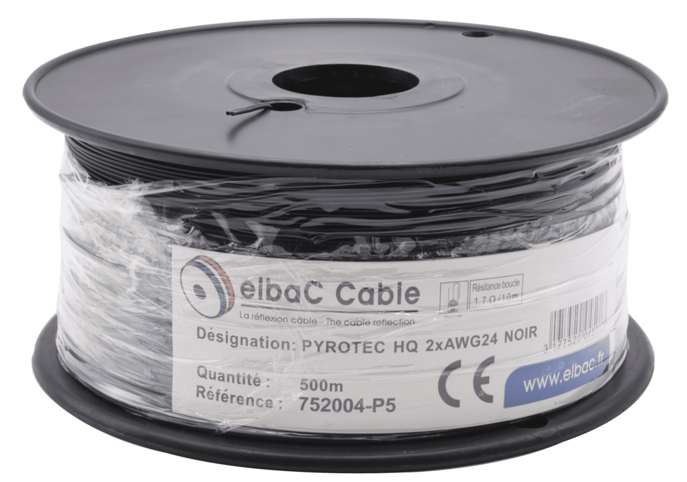 Image du produit PYROTEC 2 x AWG24 HQ NOIR Bob. plas. 500 M