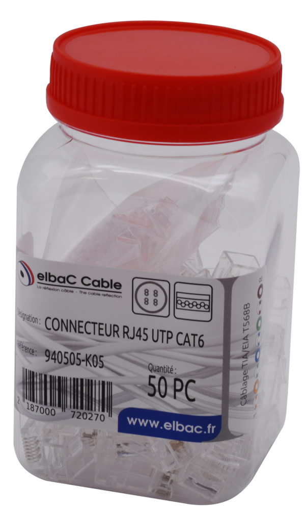 Image du produit CONNECTEUR RJ45 UTP CAT6 Boite 50 PC