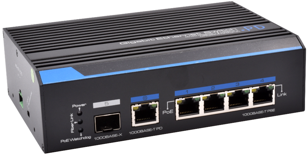 Image du produit SWITCH INDUS 50/120W- 4×1Gbps/POE+ & 1Gbps PD & 1 SFP Boite