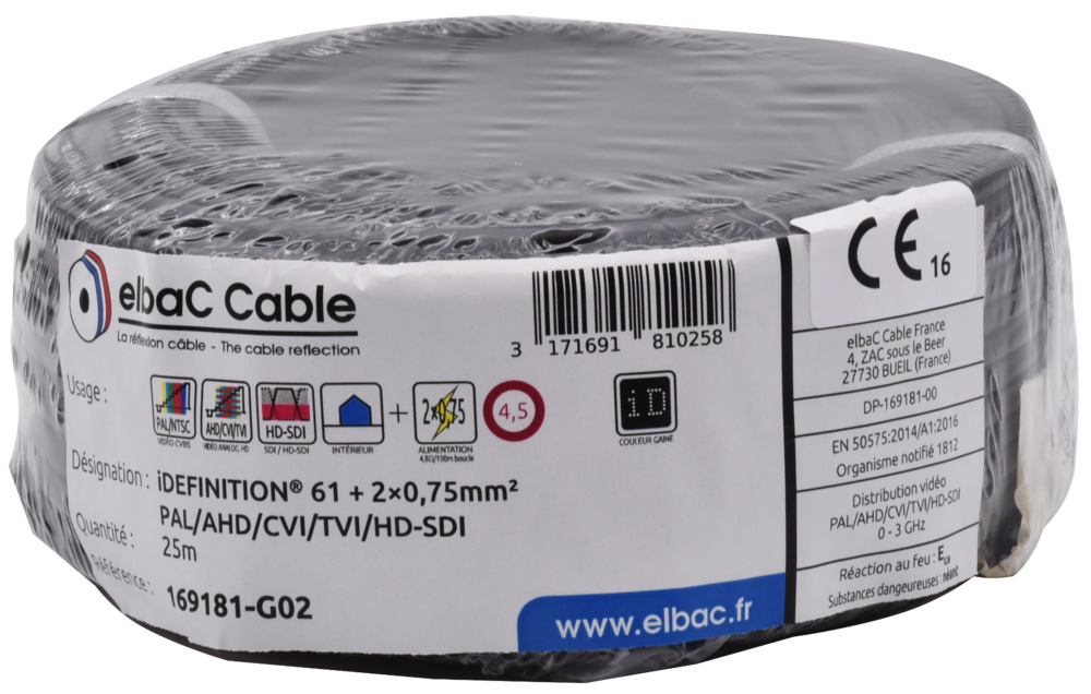 Image du produit CABLE VIDEO+ALIM - iDEFI.61+2x0.75 Couronne 25 M