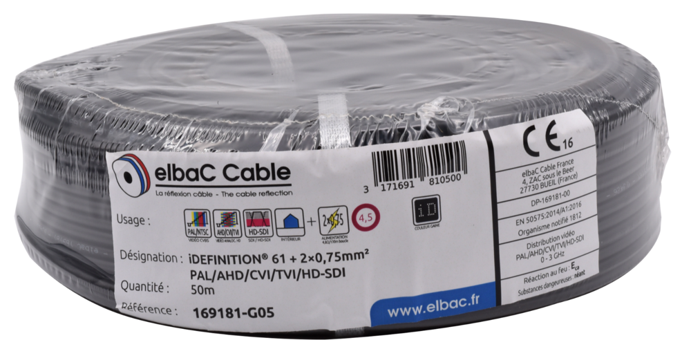 Image du produit CABLE VIDEO+ALIM - iDEFI.61+2x0.75 Couronne 50 M