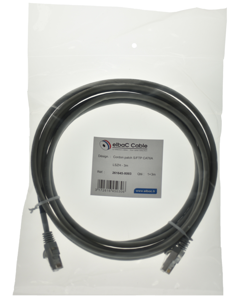 Image du produit CORDON S/FTP CAT6A AWG26 LSZH GRIS 03M Cordon 1 PC 3m