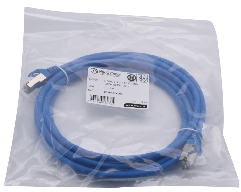 Image du produit CORDON S/FTP CAT6A AWG26 LSZH BLEU 03M Cordon 1 PC 3m