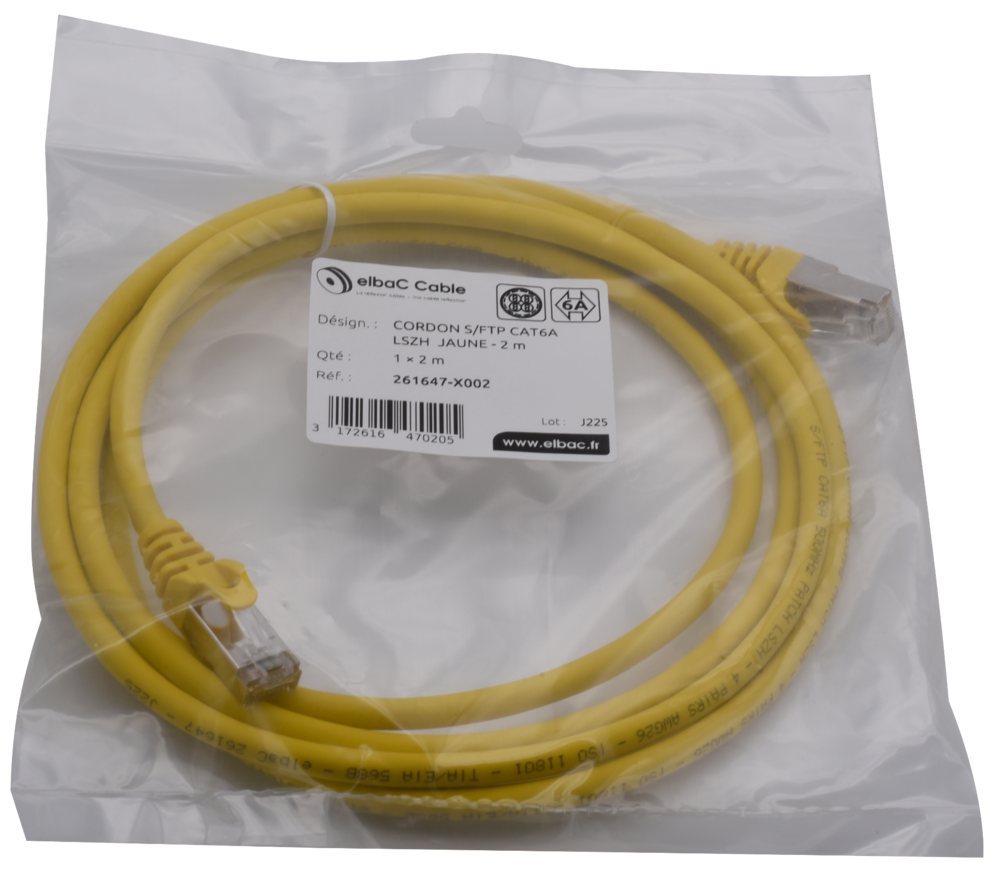 Image du produit CORDON S/FTP CAT6A AWG26 LSZH JAUNE 02M Cordon 1 PC 2m