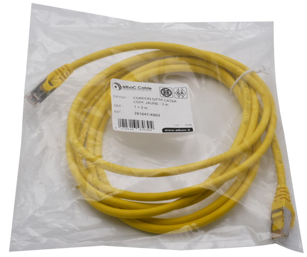 Image du produit CORDON S/FTP CAT6A AWG26 LSZH JAUNE 03M Cordon 1 PC 3m