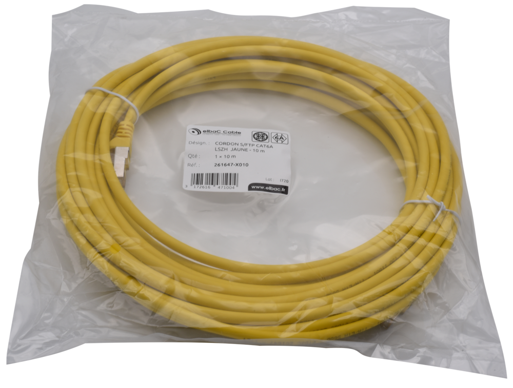 Image du produit CORDON S/FTP CAT6A AWG26 LSZH JAUNE 10M Cordon 1 PC10m