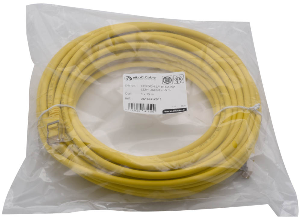 Image du produit CORDON S/FTP CAT6A AWG26 LSZH JAUNE 15M Cordon 1 PC15m