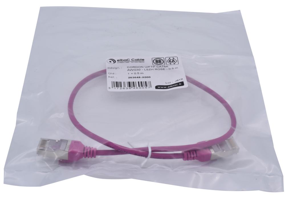 Image du produit CORDON U/FTP CAT6A AWG32 LSZH ROSE 0.5M Cordon 1 PC 0.5m