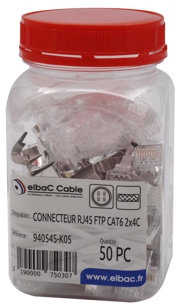 Image du produit CONNECTEUR RJ45 FTP CAT6 2x4C 1.45/8 Boite 50 PC