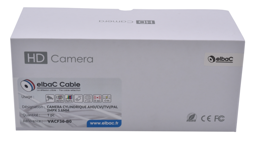 Image du produit CAMERA CYLINDRIQUE AHD/CVI/TVI/PAL 2MPX 3.6MM Boite 1 PC