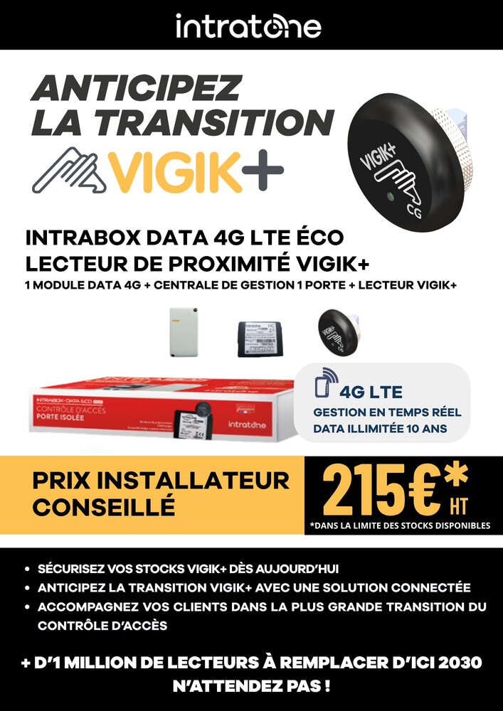 Image du produit Pack tout inclus, sans abonnement ni engagement comprenant un lecteur de proximit&eacute; Vigik&reg;+, une centrale de gestion 1 porte et un module 4G LTE incluant les mises &agrave; jour DATA illimit&eacute;es 10 ans.