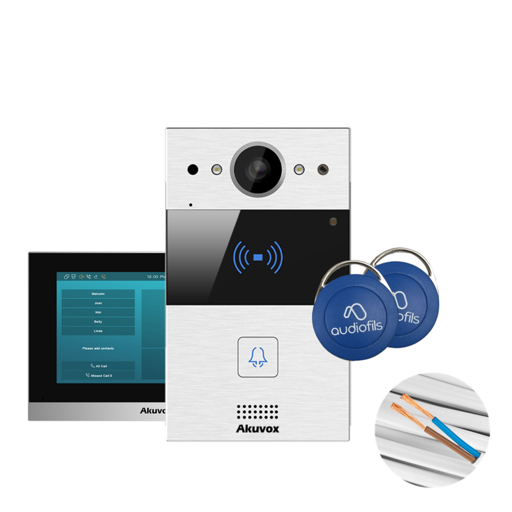 Image du produit Pack villa int&eacute;grant un portier 2 fils SIP vid&eacute;o R20A-2 avec cam&eacute;ra 2MP, un moniteur 2 fils 7' SIP C313W-2